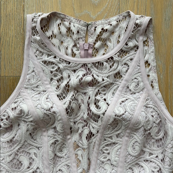 BCBGMaxAzria Hannah Lace Layered Mini Dress in Pink Mauve Lavendar shade - Picture 4 of 11